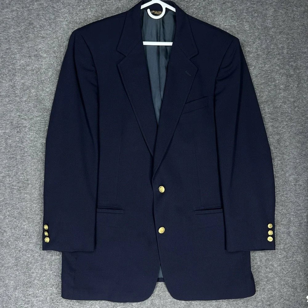 Vintage Brooks Brothers Blazer Mens 42L Long Navy Gold Buttons Made in USA 90s